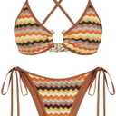 ZAFUL Women's Sexy Cutout Bikini Set High Cut Textured Metal Ring Cheeky Swimsuit Two Piece Bathing Suit, Size M