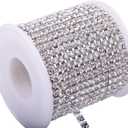 KAOYOO 10 Yards 3MM Crystal Rhinestone Diamond Chain Trim,Rhinestones Chain for Crafts,Sewing,DIY,Jewelry,Wedding,Decoration(Silver) (SS12/3.0mm, Silver with Clear Beads)