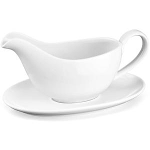 Yedio 12 oz Gravy Boat with Saucer, Large White Ceramic Gravy Boat, Boat and Tray for Turkey Beef Sauce, Salad Dressing, Creamer, Milk, Broth,Microwave and Dishwasher Safe