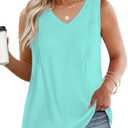 DOLNINE Plus-Size-Womens-Tank-Tops Summer V Neck Sleeveless Shirts Cute Flowy Pleated Blouses Casual Loose Fit Tunics XL