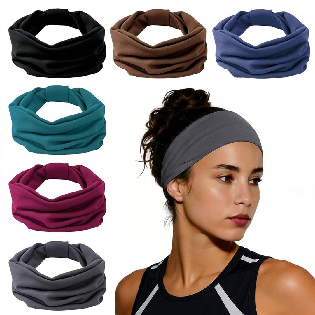 Headbands for Women, 6 Pack Wide Elastic Head Bands for Women's Hair, Non-Slip Thick Sports Stretchy Sweat Bands, Large Soft Knotted Headband for Workout Washing Face Running Makeup Spa Fashion