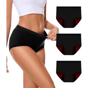 Incontinence Underwear for Women 100ml Heavy Flow Leak Proof Panties High Waisted Cotton Period Washable 3 Pack Black, Large