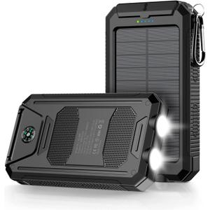 Power Bank,Solar Charger,36800mAh 5V3.1A QC 3.0 Dual 2 USB Port Built-in Powerful Flashlight IPX7(Black)