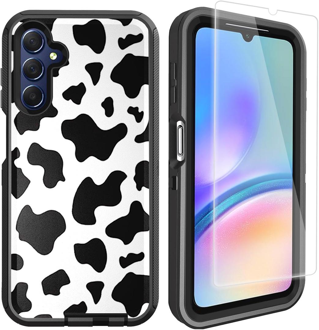 Samsung Galaxy A15 Case - Cute Luxury Cow Print with Screen Protector [Military Grade Protection] Heavy Duty Shockproof 6.5 inch