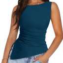 PRETTYGARDEN Womens Ruched Tank Tops 2026 Summer Sleeveless Slim Fit T Shirts Blouses Going Out Y2K Fashion Clothes (Blue, XL)