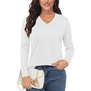 MAGCOMSEN Women's V Neck Sweater 2025 Spring Casual Long Sleeve Tops Knit Lightweight Pullover Sweaters Jumper (White, M)