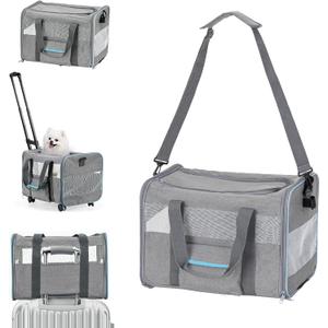 Pet Carrier for Small Pet, Cat Dog Carrier for Car Soft Sided Dog Rolling Crate Cat Travel Bag up to 20 Lbs (Grey)