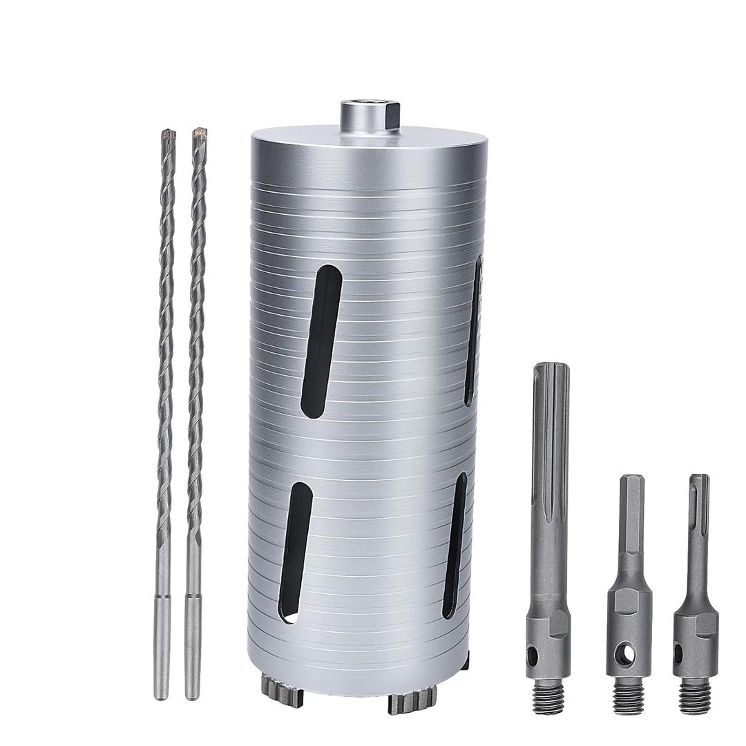 4-1/3 inch Diamond Dry Core Bit, 10" Drilling Depth, 5/8"-11 Thread Core Drill Bit for Concrete, Includes 3 Adapters SDS Plus, SDS Max and Hex (4-1/3")