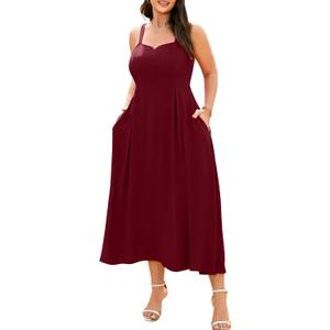 RWJ Women's Plus Size Dresses with Pockets V-Neck Sleeveless Maxi Dress for Wedding Guest Dress Formal Cocktail (XL)