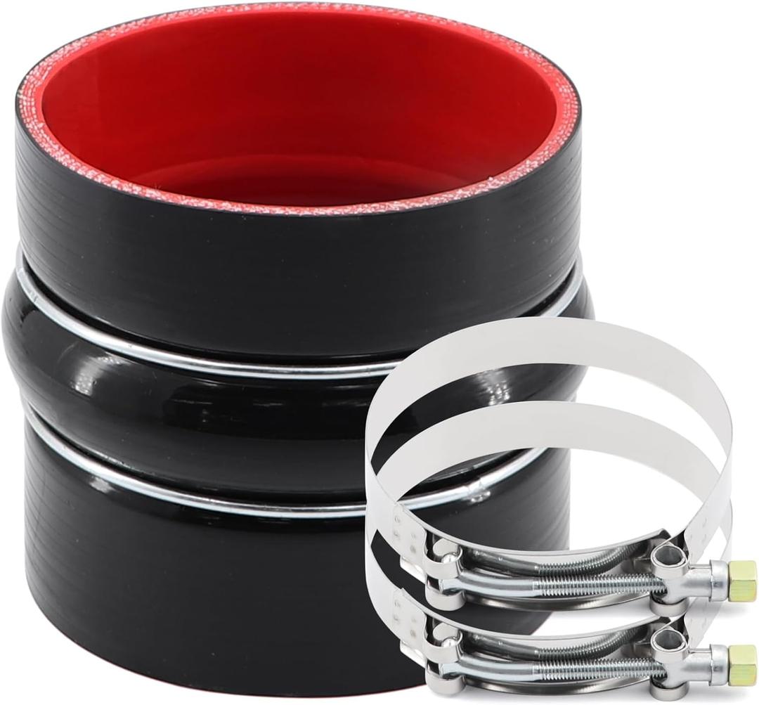 Straight Black Silicone Hump Coupler ID 4 to 4 inches 4 Layers of Polyester Reinforcement Suitable High Level Turbo Pipe with 2 T-Bolt Clamps