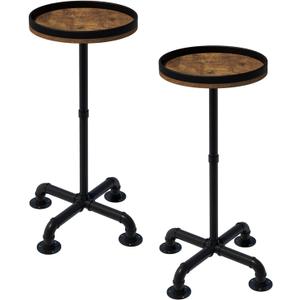 Small Round Side Table for Small Spaces, Pedestal Drink Table with Non-Slip Feet, Martini Table No-Tool Assembly for Living Room, Bedroom, Narrow Corners, Sofa, Bathroom (2 Pack)