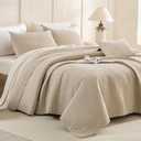 CozyTide Oversized King Bedspread 128"x120",Stone-Washed Cotton Wheat King Quilt Bedding Set Oversized,3 Pieces Soft Lightweight Extra Large Farmhouse Bedspread & Coverlet Sets