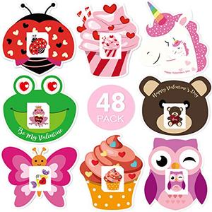 Valentine's Day Cards for Kids Valentines Cards Set with Temporary Tattoos and Envelopes Perfect Choice for Classroom Gift 8 Different Cute & Adorable Designs - 48 Pack