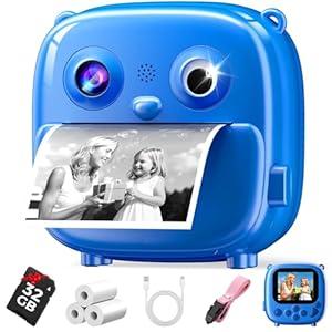 Kids Instant Print Camera- Christmas Birthday Gifts for Age 3-12 Girls Boys- Selfie Digital Camera with 32GB SD Card- Toddlers Portable Travel Toy for 3 4 5 6 7 8 9 10 Year Old Girls Boys-Blue