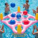 ECHTPower Tic-Tac-Toe Pool Toys Games - 2-in-1 Giant Inflatable Pool Floats with Ring Toss Set and 10 Balls, Fun Summer Party Water Beach Float Pool Game for Adults Teens Kids (Pink)