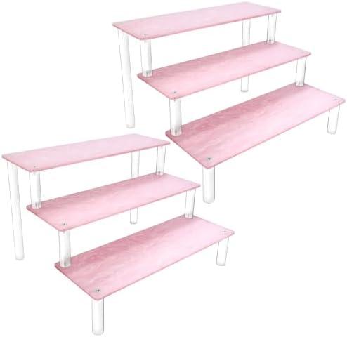 RICIPUSO Acrylic Display Stand, 2PCS 3 Tier Pink Display Risers for Funko POP Figures, 9" Cupcakes Stand, Perfume Organizer, Riser for Display, Dessert Stand, Ornament Display Stand…