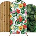 Set of 3 Hawaii Arch Backdrop Cover, 4ft, 5ft, 6ft Tropical Theme Birthday Party Decoration, Spandex Fitted Arch Stand Covers for Summer Beach Birthday Party (Colorful, Floral, Bamboo)