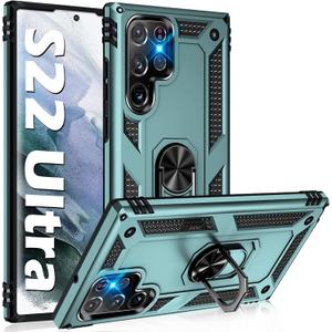 for Samsung Galaxy S22 Ultra Case Military Grade Rugged Shockproof Galaxy S22 Ultra 5G Shell Heavy Duty Protective Cover for Samsung S22 Ultra Magnetic Ring Kickstand Phone Case (Green)