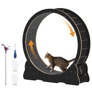 JFHID Cat Exercise Wheel for Indoor Cats, Quiet Large Cat Treadmill with Detachable Carpeted Runway & Lock, 46” Running Wheel for Pet’s Health and Entertainment, (Black, XL)