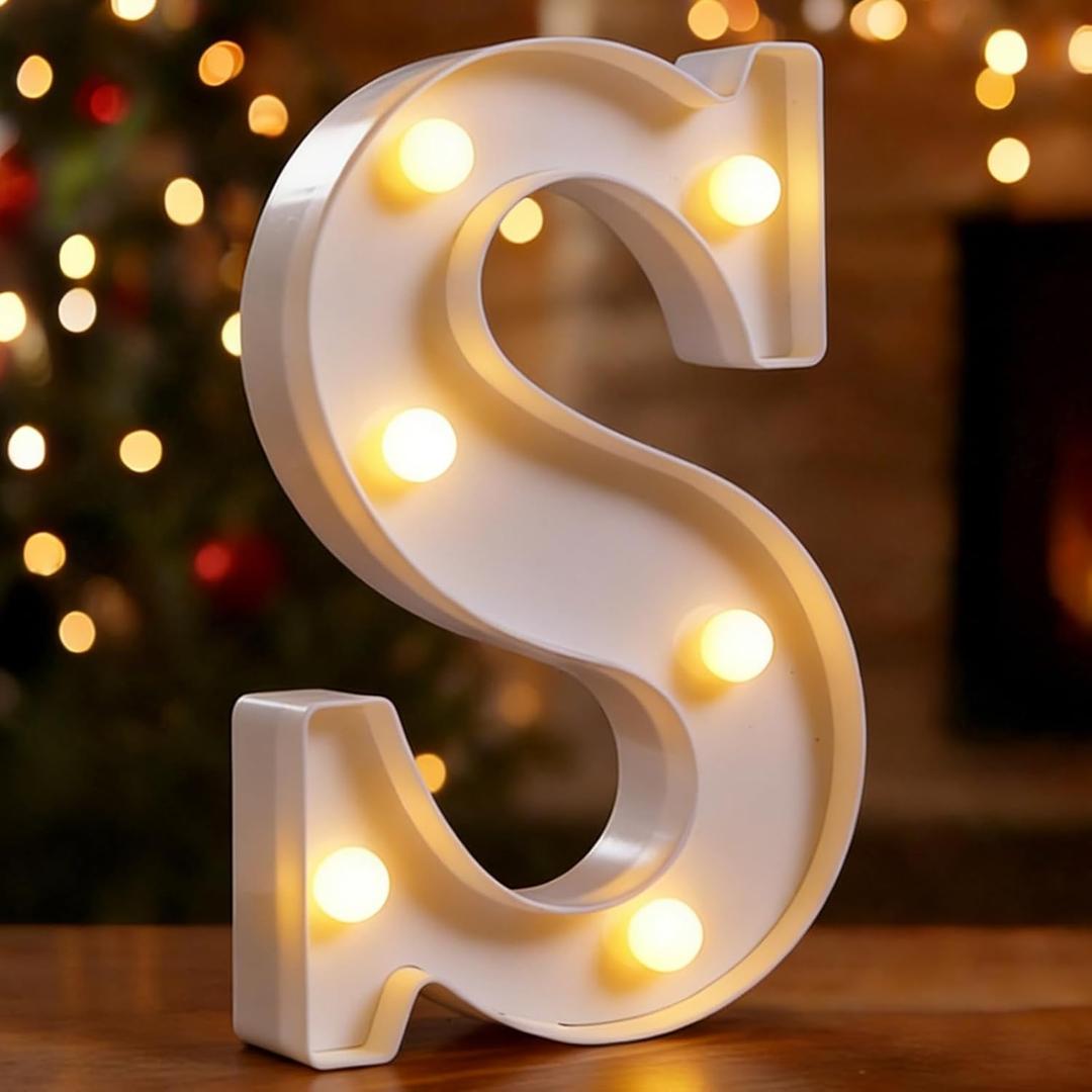 DyingSwan Small Led Marquee Letters, Light Up Letters, 8.58 Inch Led Letter Lights, Battery Powered Lighted Sign for Table, Party, Birthday, Christmas Decor (Letter S)