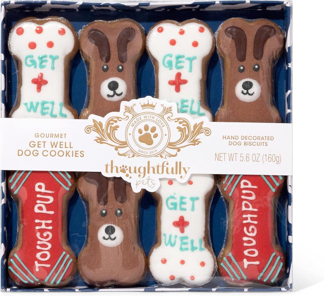 Thoughtfully Pets, Get Well Dog Cookies Gift Set, Crunchy Treats Includes Colorfully Hand Decorated Get Well Themed Dog Biscuits to Brighten Their Day, Pack of 8