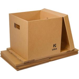 Vinyl Record Storage Box & Moving Box Sturdy Cardboard with Removable Lids and Handles, Holds 60 Records/Laser Discs Each - Set of 4 Boxes (Kraft)