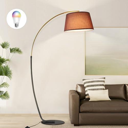 ShineMuse Arc Floor Lamp,74" Tall Floor Lamps,Vintage Floor Lamp Gold & Black Arched Pole Design,15W Dimmable RGB Bulb(LED) Included