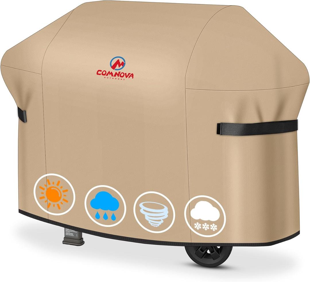 Comnova Grill Cover 58 Inch - 600D BBQ Cover for Outdoor Grill Waterproof and Heavy Duty, 58 Inch Barbecue Gas Grill Covers for Weber, Char-Broil, Nexgrill, Monument, Dyna-glo, Brinkmann and More (Beige)