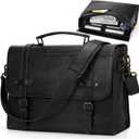 RAINSMORE Mens Messenger Bag 17 Inch Waterproof Vintage Leather Laptop Briefcase Large Laptop Bag Satchel Bag Computer Shoulder Bag for Office Business Travel College, Black