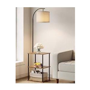QIJNRHW Floor Lamp with Table, Night Stand with Lamp, Narrow Side Table with 3CCT LED Bulb, Small Coffee Table, Modern End Table with Storage Shelves for Living Room Bedroom Home Décor
