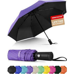 Seniny Windproof Travel Umbrella, Automatic Umbrellas for Rain, Portable & Compact Umbrellas for Backpack, Strong UV for Protection, Folding Small Sun Umbrella for Car, Walking (Purple)