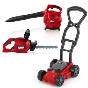 Arrowbash 3-in-1 Kids Gardening Toy Set, Toy Leaf Blower & Hedge Trimmer & Kids Push Lawn Mower with Realistic Sound, Outdoor Backyard Play Educational Learning Birthday Summer Gift for 3-8 Boys Girls