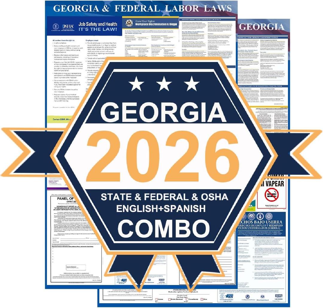 KIKIGO 2026 Georgia State & Federal Labor Laws Poster OSHA Bilingual Poster, 24" x 36"