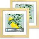 Hongkee 10x10 Picture Frame Set of 2, Made of Real Glass and Gold Wooden Frame - Display Square 8x8 with Mat or 10x10 Without Mat, 10 by 10 Photo for Wall or Tabletop