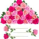 24 Pcs Hot Pink, Light Pink Rose Artificial Flowers with Long Stem Real Touch Silk Roses Bulk for Wedding, Party, Table Centerpieces Bouquet, Bridal, Home Decor