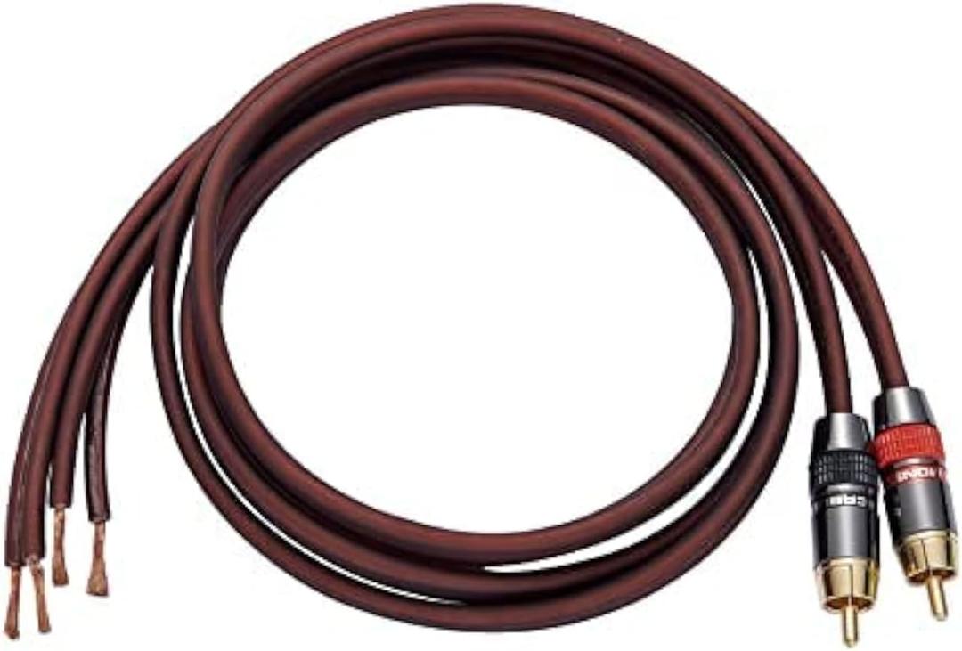 Audiophile Hi-Fi 14 Gauge OFC Speaker Cable with RCA Male (Black & Red) to 2 Bananas Plugs, 2 pack/1pair, (3M(9.9FT), 1 Pair(RCA to Bare Wire))