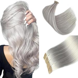 Tape in Hair Extensions 14 Inch Silver Grey Seamless Invisible Tape in Human Hair Extensions for Women Skin Weft Real Human Hair 50G