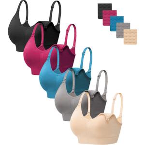 HBselect Women Maternity Bras 5 Pack Nursing Bras for Breastfeeding Seamless Pregnancy Sleep Bralette with Extra Extenders, XL