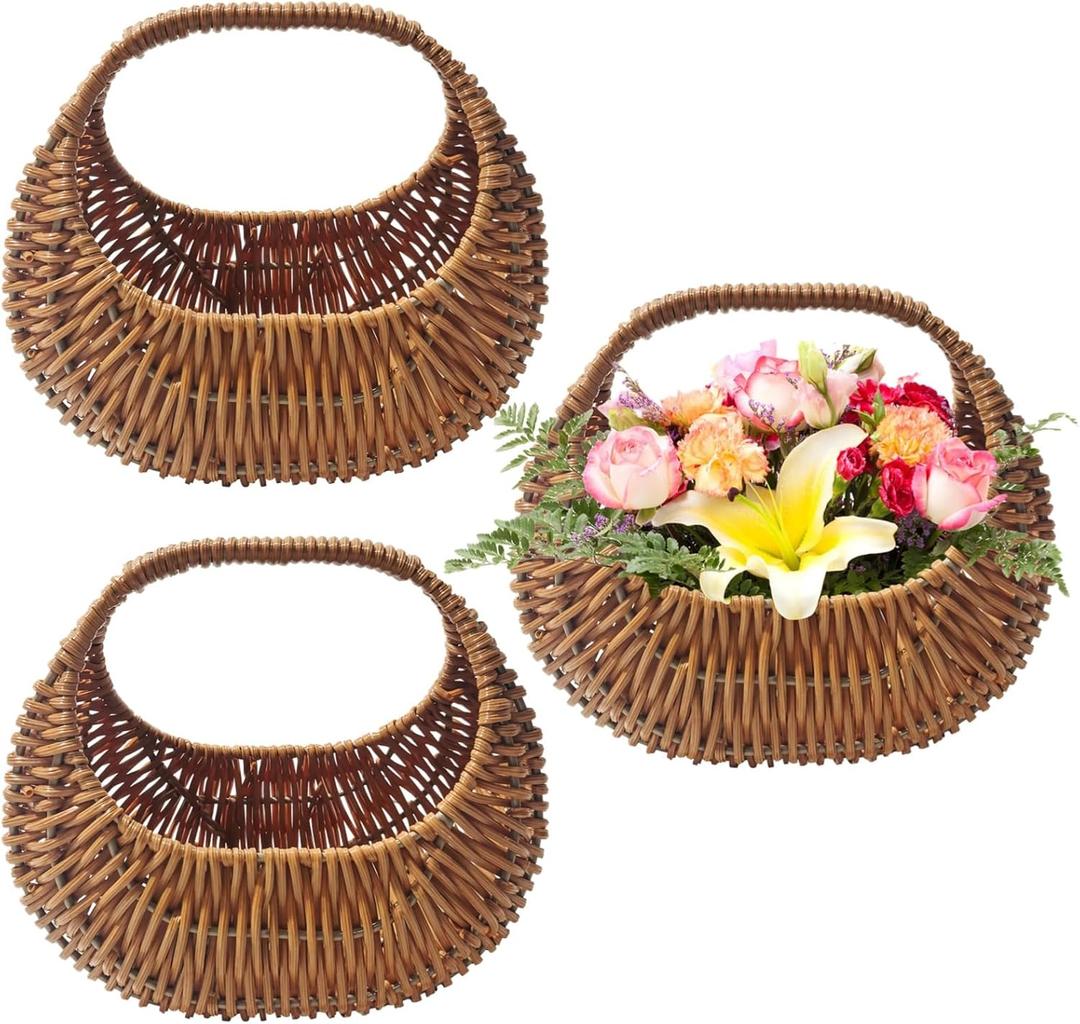 3PCS Woven Flower Girl Basket,Small Wicker Basket with Handle,Half Moon Wicker Flower Girl Basket for Wedding, Gifts,Home Decor,Elegant Storage Solution,Versatile DIY Projects