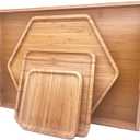Bamboo Serving Trays Charcuterie Platter 16.5"x11.8"42x30cm with Handle, Set Includes 1xHexagon 12.5"(32cm)+1xSquare 7.8"(20cm)+1xSquare 5.9"(15cm) Small Plates for Family Dinner (1hexagon+2square)