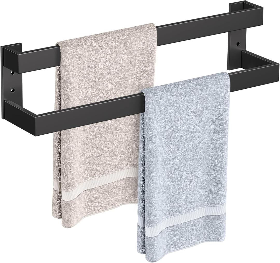 Double Towel Bar,Towel Holder for Bathroom Stainless Steel Towel Rack Wall-Mounted Bathroom Towel Bar 24-Inch Bathroom Hardware Accessories,Matte Black