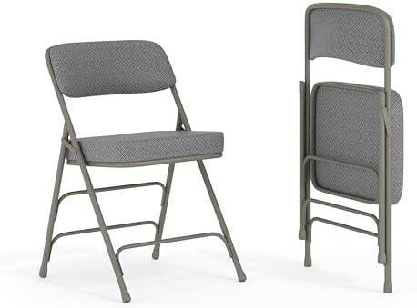 Flash Furniture Hercules Series Metal Folding Chairs with Cushioned Seats, Fabric Upholstered Event Chairs, Set of 2, Gray