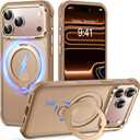 Reukdnv Magnetic for iPhone 17 Pro Max Case, Military Drop Protection, Compatible with MagSafe, Slim Translucent Matte Shockproof Protective Phone Case with 360 Spin Stand 6.9", Desert Gold