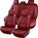 Leather Car Seat Covers Full Set Breathable Automotive Seat Covers Waterproof Seat Protectors Universal Fit for Most Automotive Cars SUV Trucks Van(Red, Full Set)