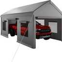 10 x 20FT Heavy Duty Carport with Roll-Up Windows, Portable Garage with Removable Sidewalls & Doors, Portable Car Tent Garage with Roll-Up Windows and All-Season Tarp, for Car, Truck,