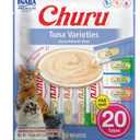 INABA Churu Cat Treats, Lickable, Squeezable Creamy Pure Cat Treat with Green Tea Extract & Taurine, 0.5 Ounces Each Tube, 20 Tubes, Tuna Variety