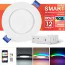 12Pack Smart RGB Recessed Lighting 6Inch,Ultra-Thin Canless LED Downlight, 2.4GHz Wi-Fi Bluetooth Direct Connect, 2700K-6500K,12W,1080LM,Work with Tuya App, Alexa,Google Assistant, Music Sync (Front CCT | Back RGB+Night Mode)
