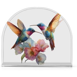Napkin Holder Highland Watercolor Flowers Hummingbirds Acrylic Tissue Dispenser Non-Slip Holds 50-60 Napkins Freestanding Tissue Dispenser Box, for Kitchen Dining Car Decor