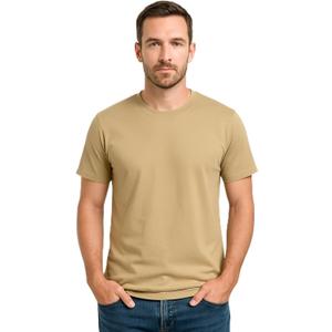 Men's 100% Cotton Crew Neck T-Shirt Classic Fit Plain Breathable & Soft Short Sleeve Tee (Brown, M)