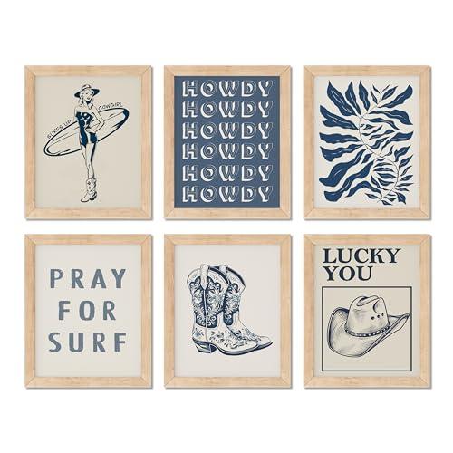 TwoDays Coastal Granddaughter Prints, Coastal Cowgirl Poster, Beachy Room Decor Aesthetic, Beach Wall Art for Teen Girls Bedroom, Vintage Surf Decorations Artwork (8" x 10", Set of 6, UNFRAMED) 2pcs